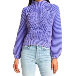 Free People Sweatheart Mock Neck Blue Egret size large EXCELLENT CONDITION